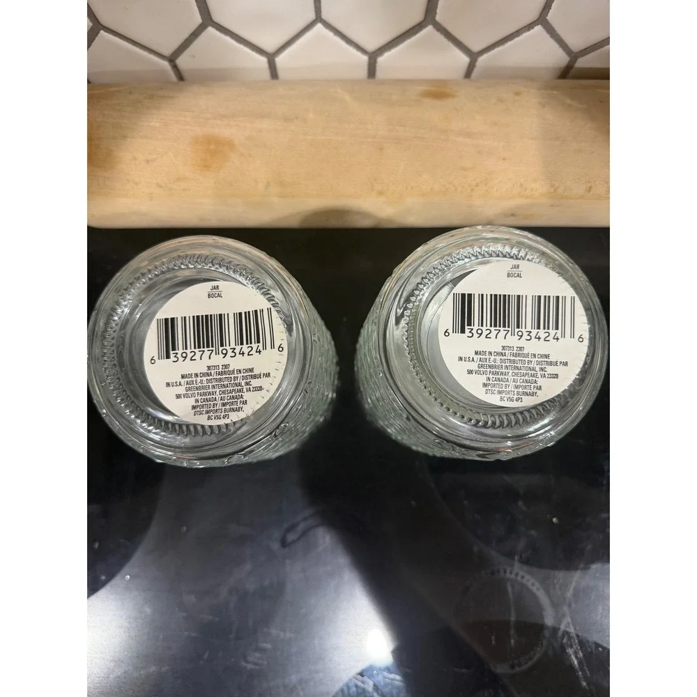Set of 2 Diamond Textured Glass Jars with Copper Lids 5.5 Inch Storage Canisters
